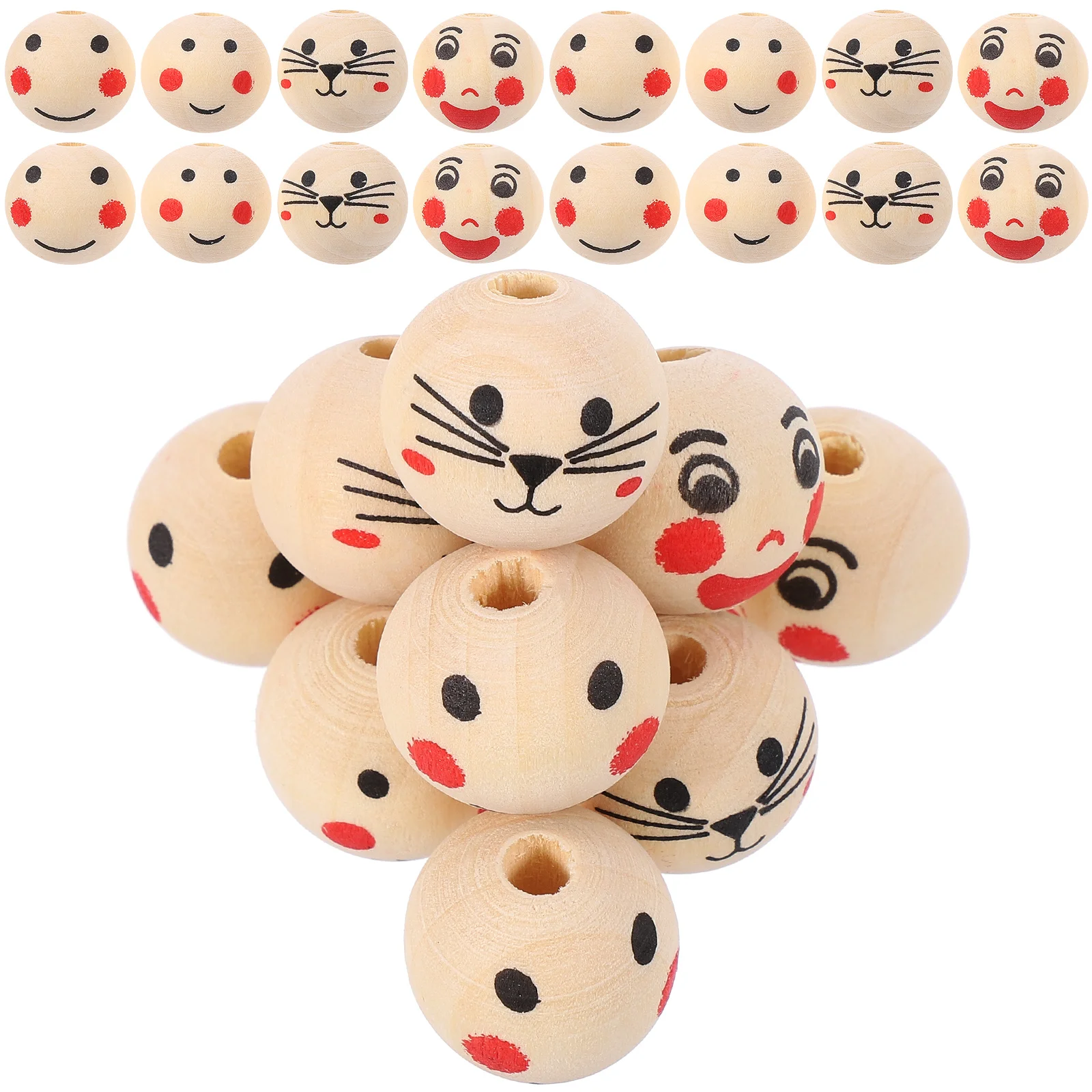 

120Pcs DIY Wooden Beads Face Pattern Loose Beads for Dream Catchers Garland Handicrafts Wood Bead Wreath Spacer Bead
