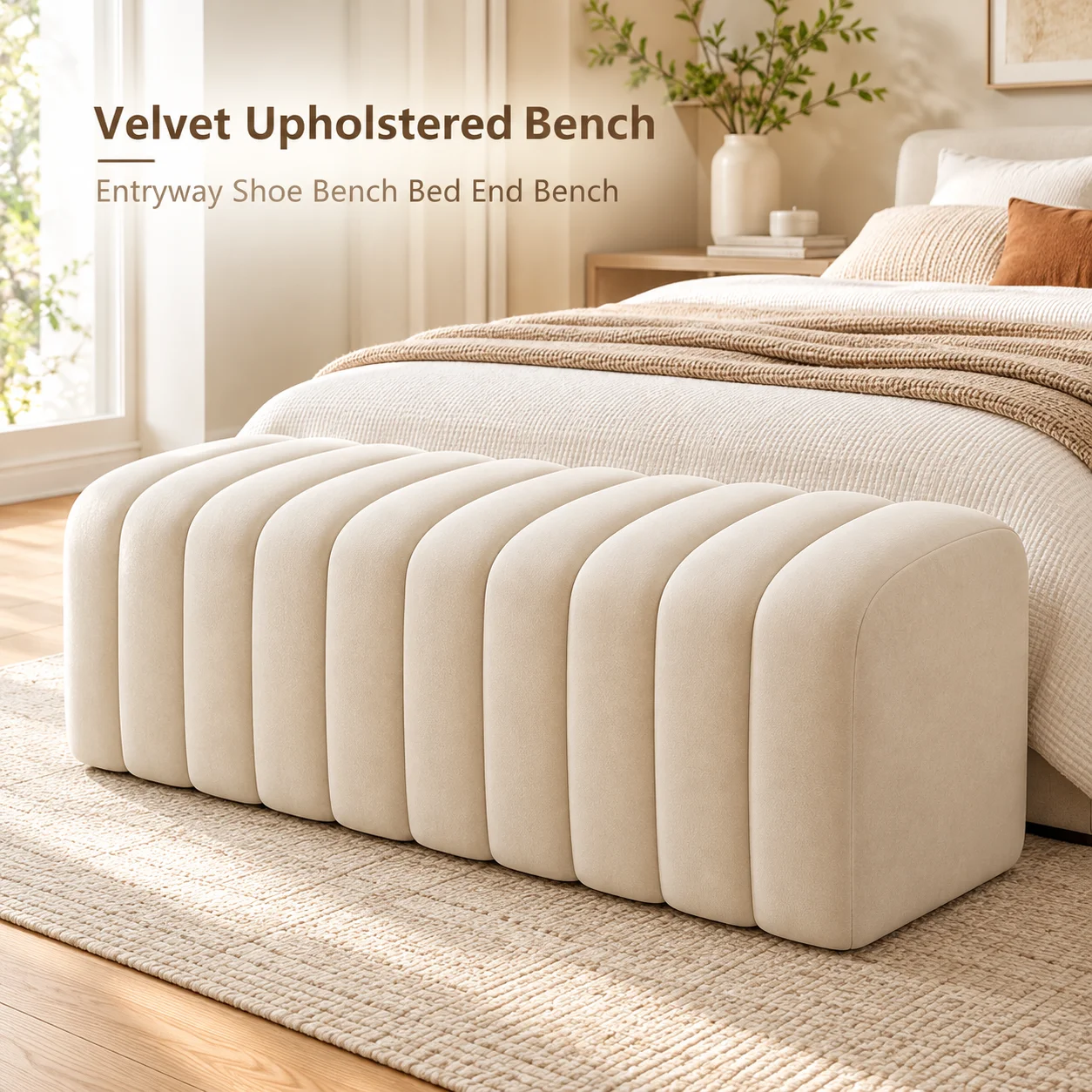AOLIVIYA Upholstered Entryway Shoe Bench Velvet Foot Ottoman Seat End Of Bed Bench Modern Padded Bedroom Dressing Room Stool