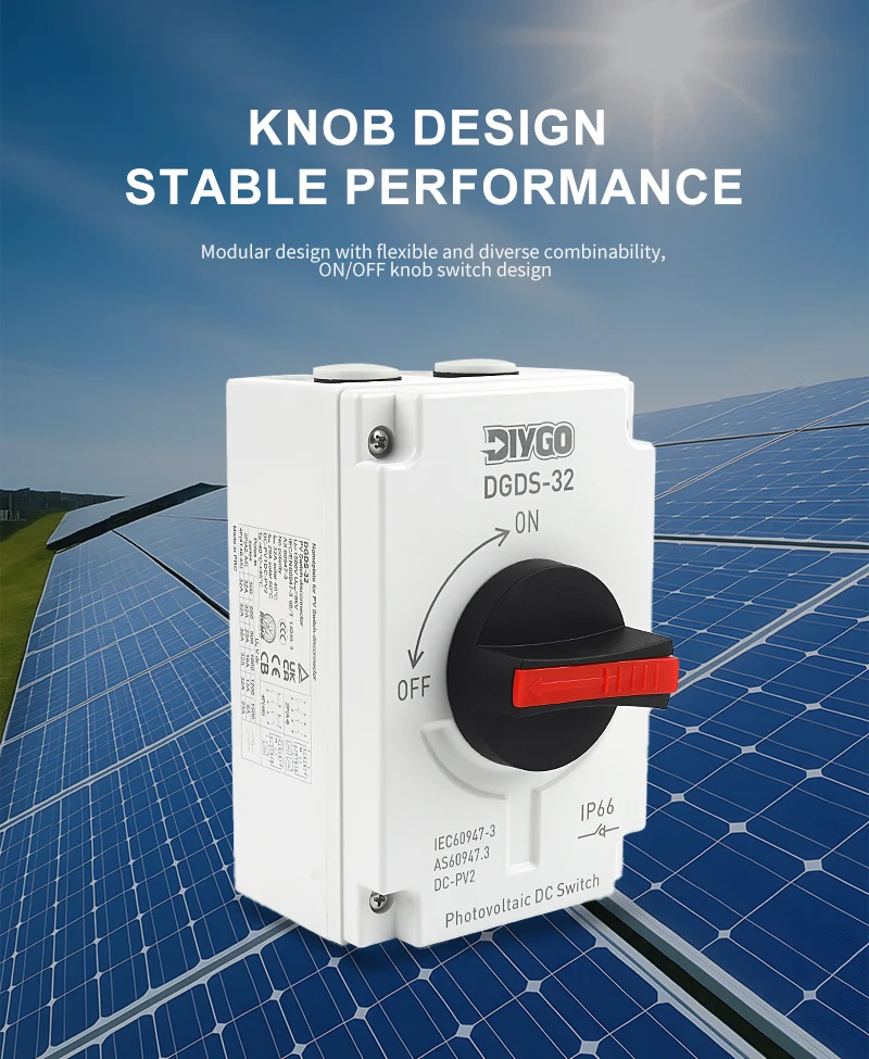 DIY GO PV Solar-Isolationsschalter 4P DC 1200V 32A IP66 Wasserdichter Außenschalter für Photovoltaiksysteme mit Drehgriff – Detail 3