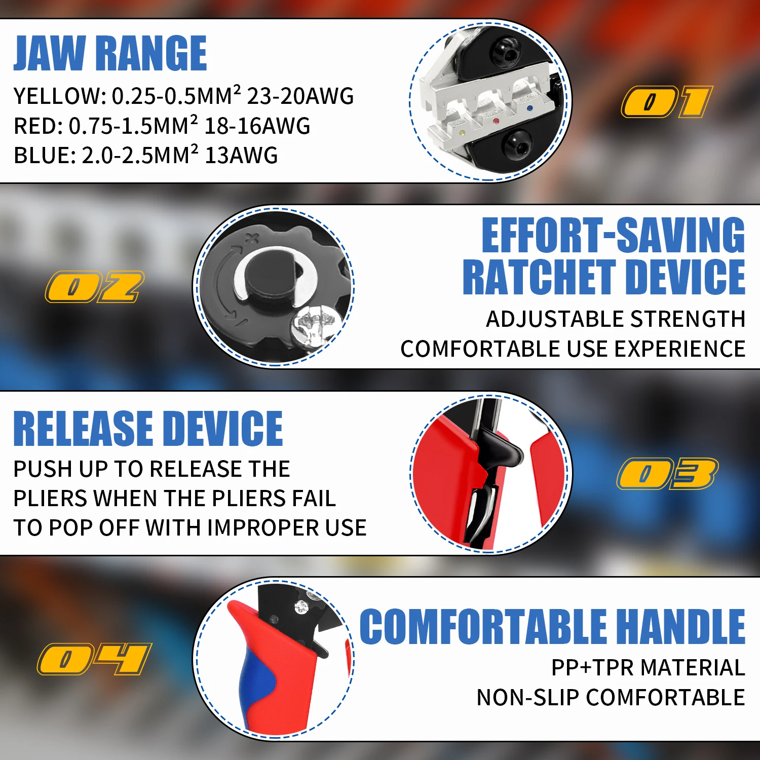 SN-02C 400PCS Mini Crimping Tool Kit Terminals Crimping Plier U-shaped Y-shaped Connectors (0.25-2.5mm ²) AWG24-14 Crimping Set