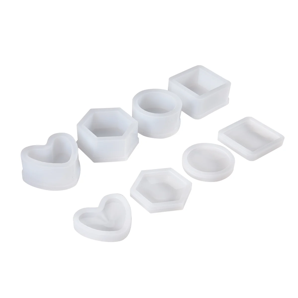 A06K 4 Pak Kotak Cetakan Resin Cetakan Kotak Perhiasan Bentuk Hati/Segi Enam/Bulat dan Persegi Wadah Cetakan Epoksi dengan Tutup
