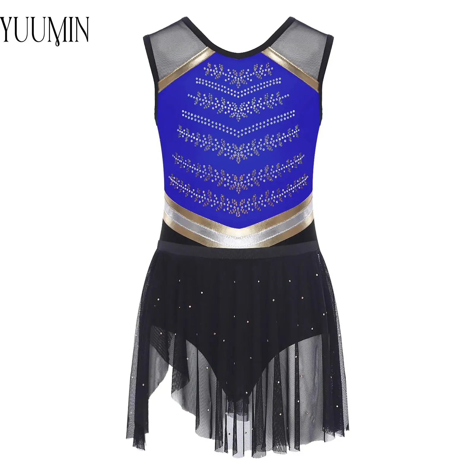 

Kids Girl Ballet Dance Leotard Latin Gymnastics Dress Sleeveless Rhinestones Leotard Dress Figure Skating Performance Costume