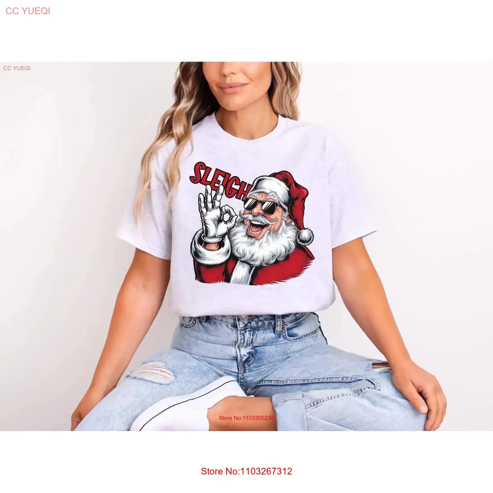 Sleigh Funny Swag Christmas Santa T-Shirt Cool Slay Top Trendige Sonnenbrille Vintage Washed Designer-Kleidung Top für den Alltag