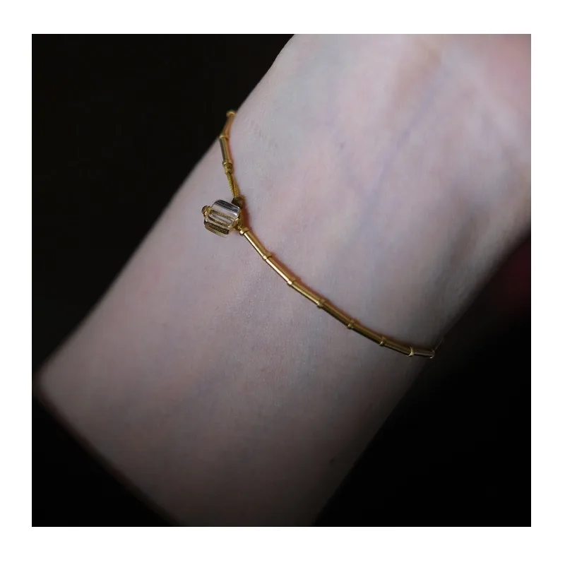 

Ancient Handmade Gold Tube Bracelet Women's Gold-plated Niche Design Retro Popular Bamboo Crystal Tail Bead Bracelet