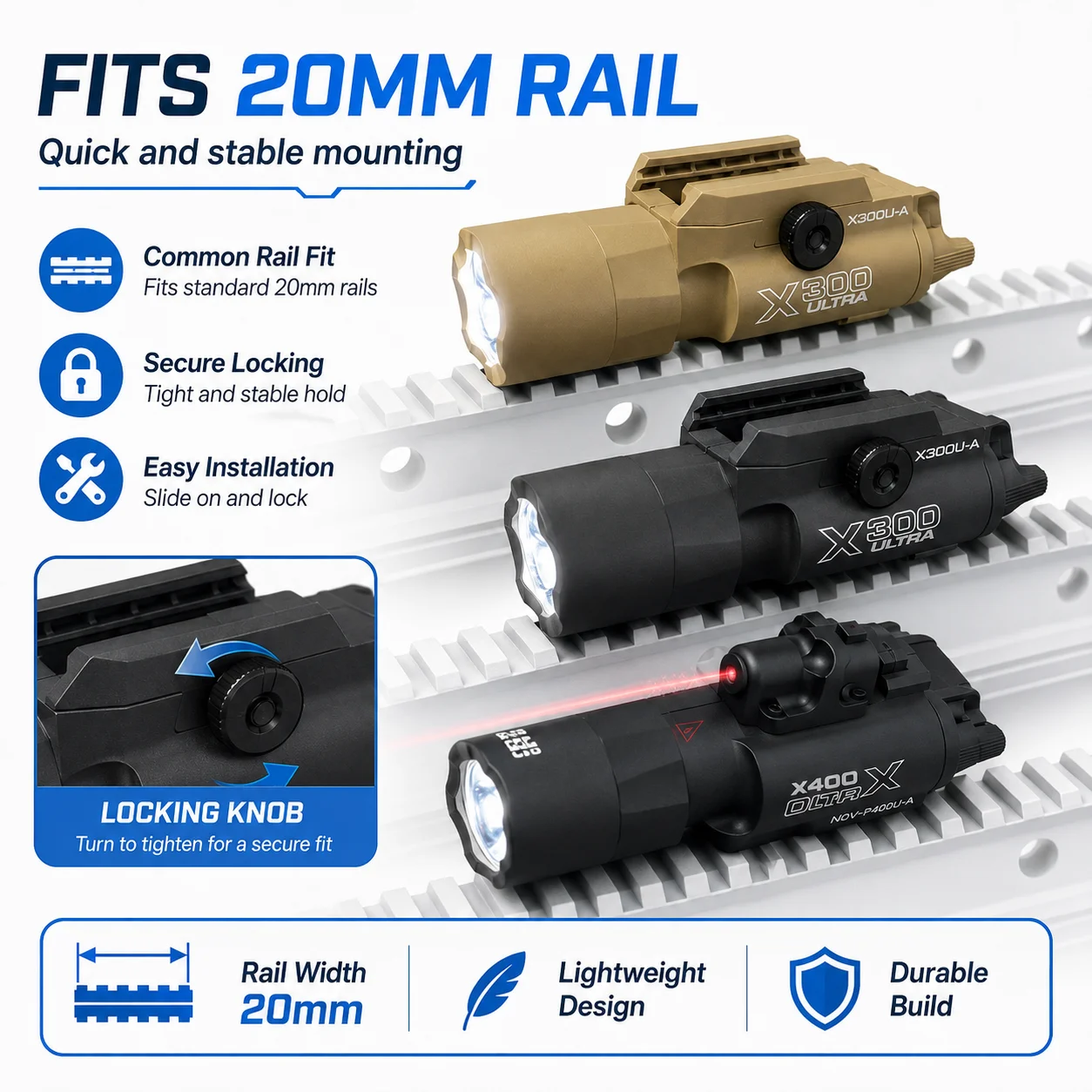 X300 X400 LED Laser Light Module 20MM Rail Base DIY Hobby Accessory