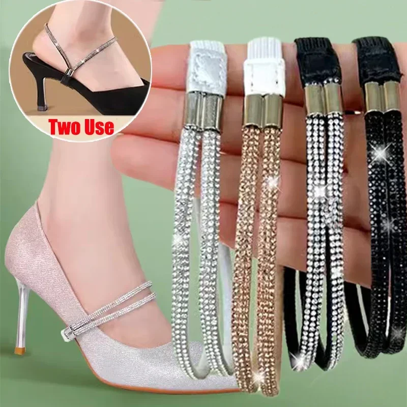 High Heels Rhinestone Shoelaces Free Triangle Bundle Sandal Shoe Belt Ankle Holding Loose Anti-skid Bundle Laces Tie Straps Band