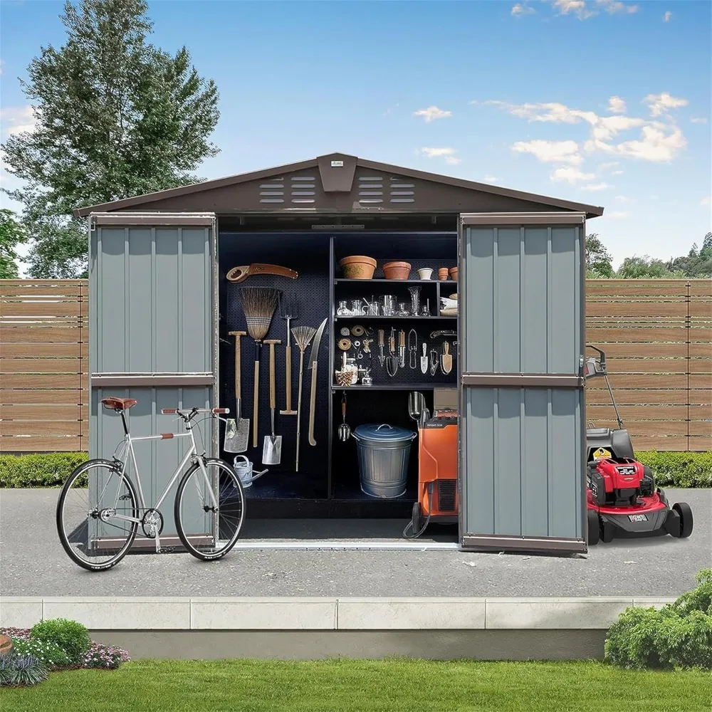 

Outdoor Storage Shed 8.2' x 6.2', Utility Tool Shed Metal Steel Storage House with Double Lockable Doors & Air Vents, Ideal for
