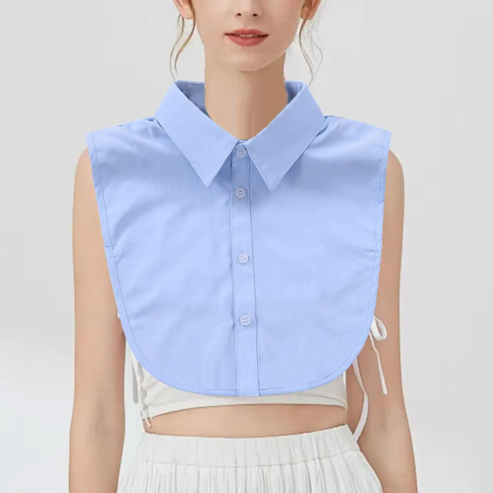Blue Women False Collar, Blouse Top, for Formal Uniforms Outfits Shirts