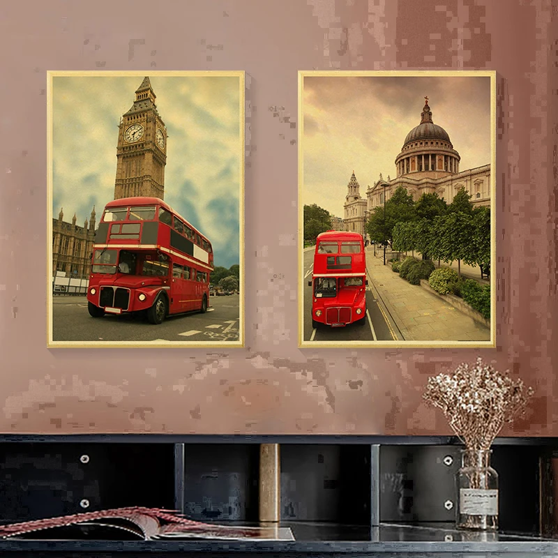 Vintage Poster London Street Red Telephone Booth Wall Pictures Living Room Home Decorative Painting Wallpaper Wall