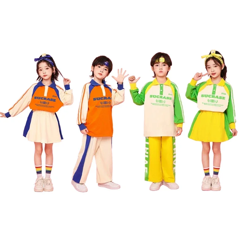 Mädchen Kleidung Hip Hop Street Dance Outfits Jungen Patchwork Sweatshirt Casual Cargo Hosen Set Kinder Jazz Tanzen Bühne Kostüm