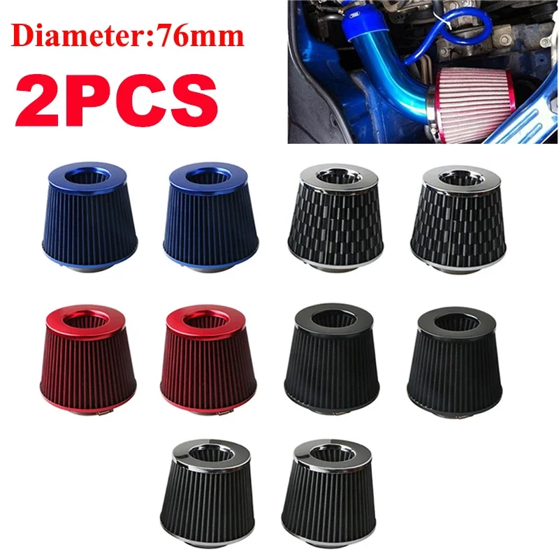

2PCS Universal Performance Air Intake Filter High Flow 76mm Sports Racing Car Tuning Cold Mushroom Head 6" Cone Cold Air Filter