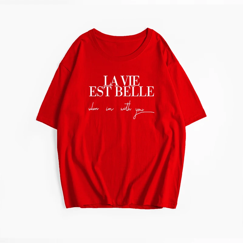 Women's Vintage Letter Print Oversized Cotton T-Shirt - Short Sleeve Tee