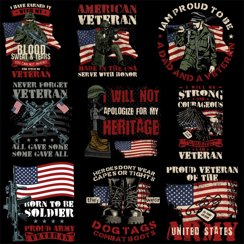 

American Veteran Thermal transfer stickers Iron on transfers DIY Garment Accessories for Hoodies T-shirt