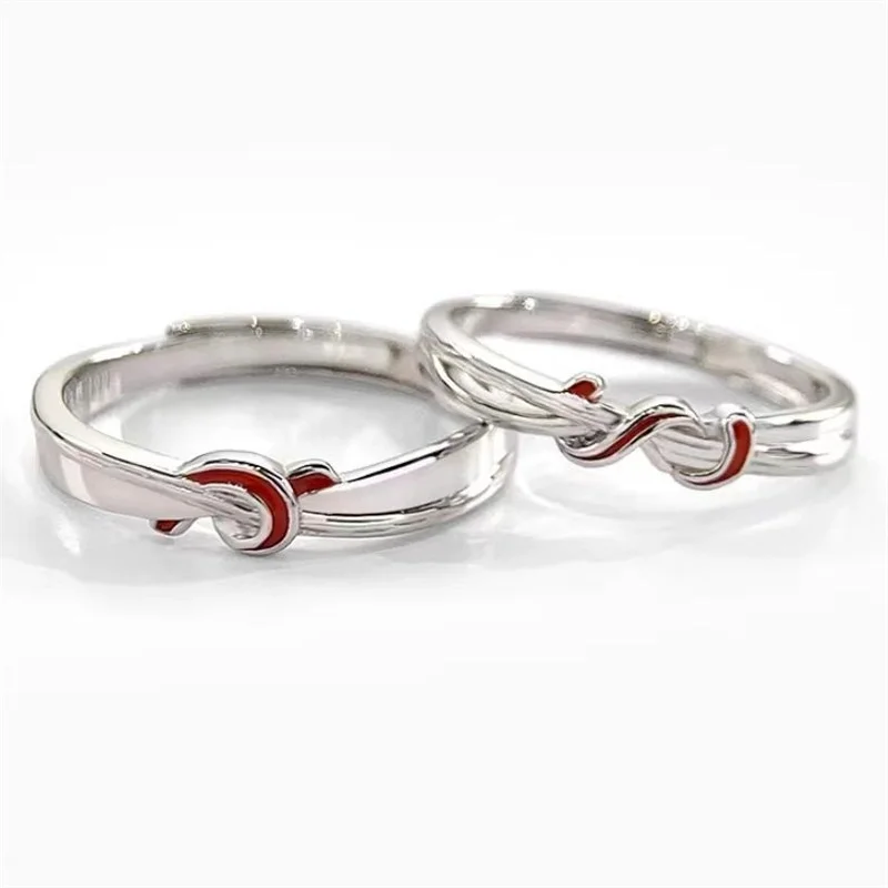 Anillo de pareja con diseño de cuerda roja del destino, joyería para amante, accesorios de aniversario, anillo s925 con personalidad, joyería ajustable para hombres y mujeres