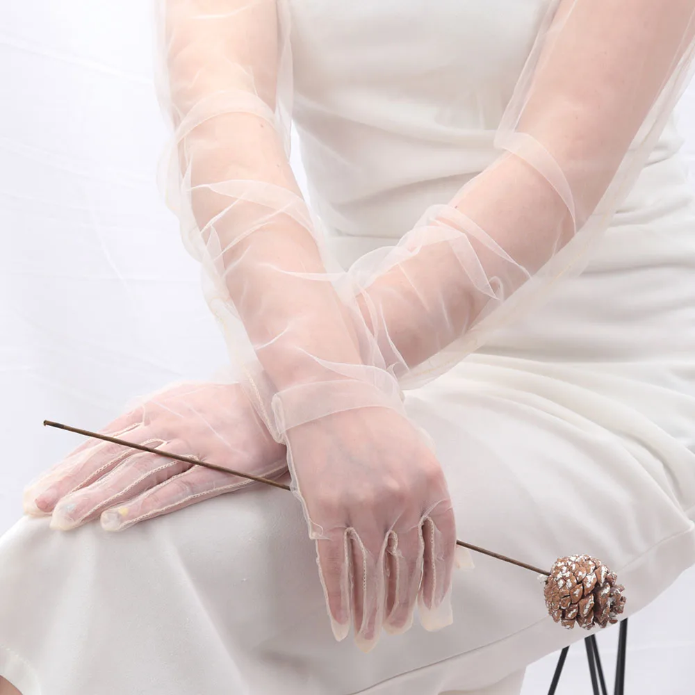 1 Pair Women Transparent Sunscreen Sexy Driving Gloves Ultra Thin 70cm Long Gloves Sheer Tulle Wedding Dress Accessories