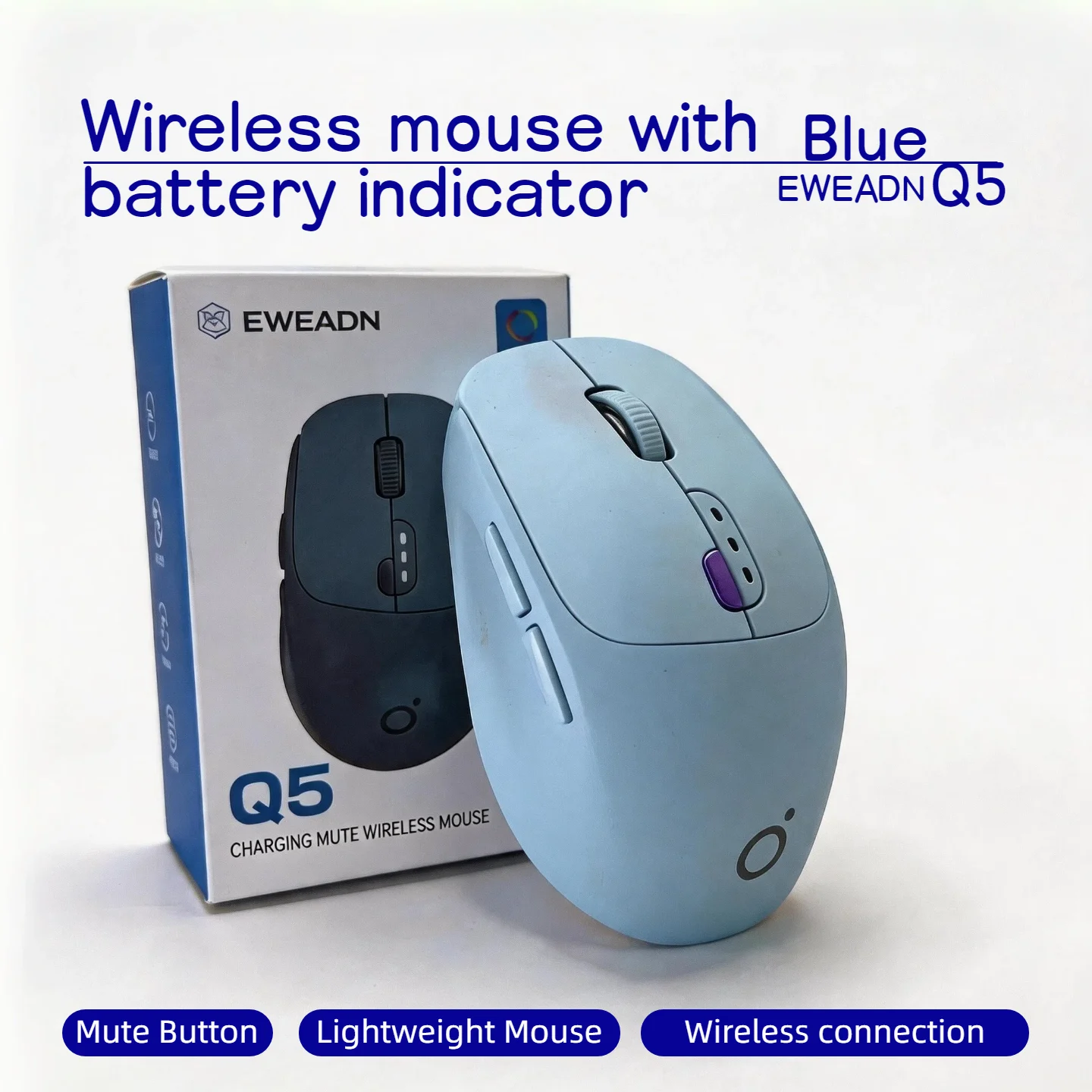 Wireless Mouse 2.4GHz USB Optical Mouse 3 DPI Levels 5 Buttons 4-Way Scroll Wheel 87.5g Portable Office Mouse for PC Laptop Green Blue