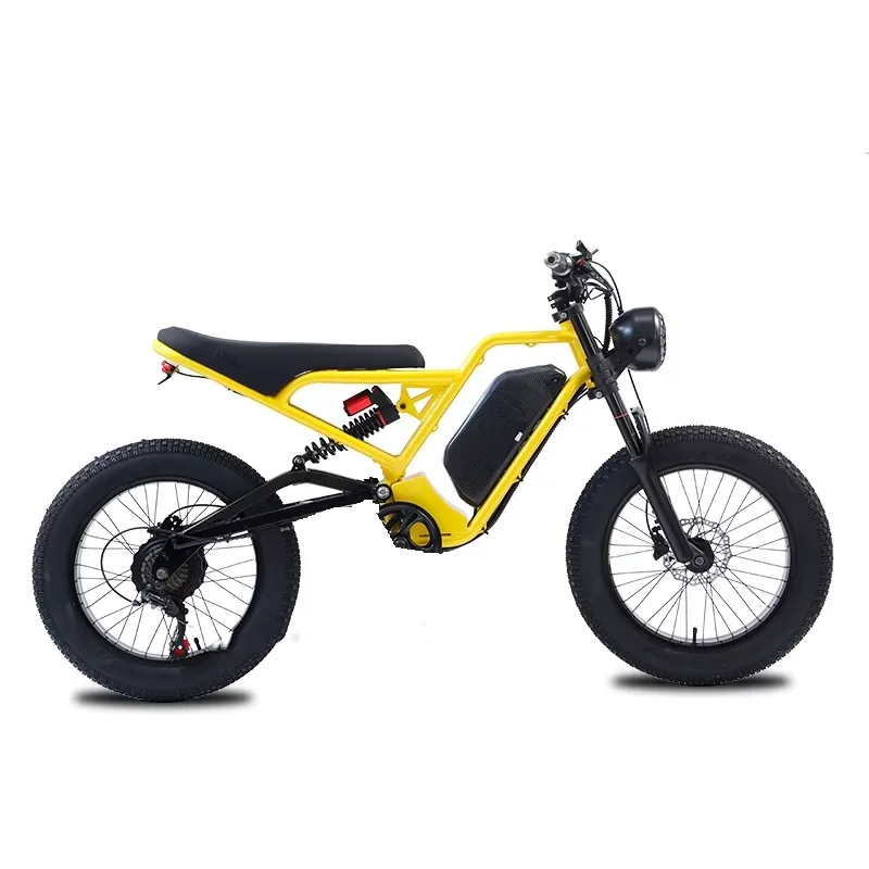 New Arrival Electric Motorcycle Mountain Bike 48V 1500W Aluminium Alloy Fat Bicycle 20 Inch Yellow eBike 45KM/H