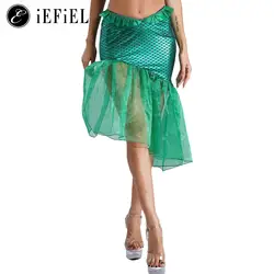 Ladies Mermaid Halloween Cosplay Costume Fishscales Printed Tail Skirts Swimming Princess Dance Tail Dress for Theme Party
