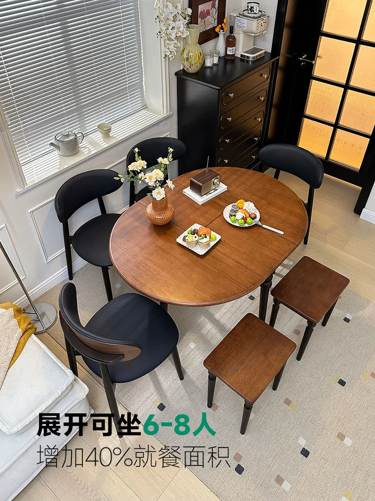 Medieval dining table Variable round table Small apartment household all solid wood telescopic folding