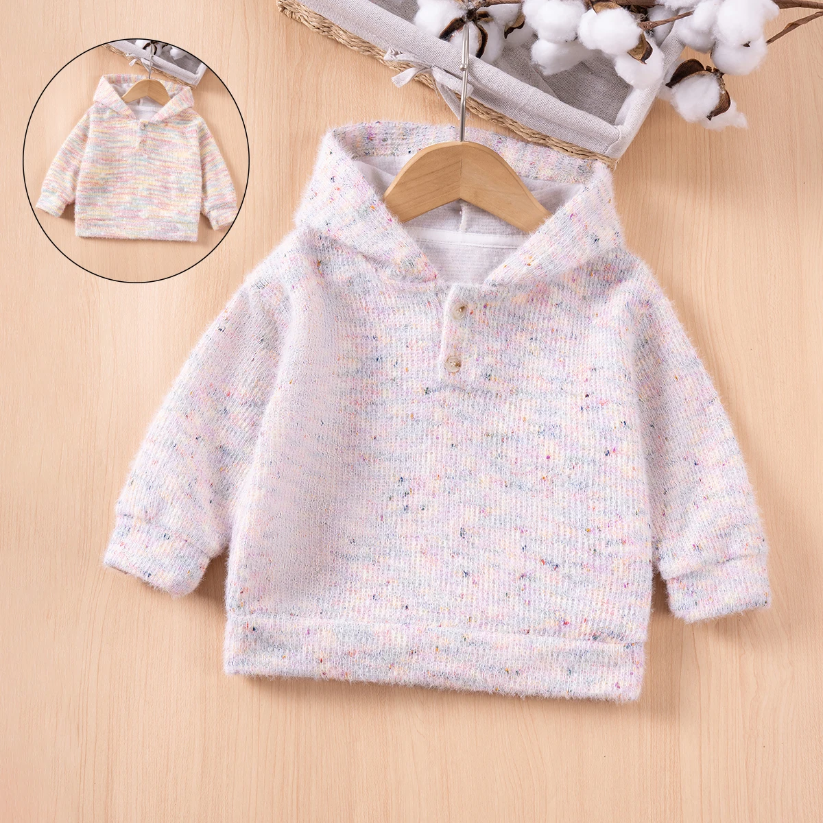 Baby Hooded Sweatshirt Autumn and Winter Fashion Children's Clothing Button Pullover Girl's Top Colourful Polka Dot Sweet Cute