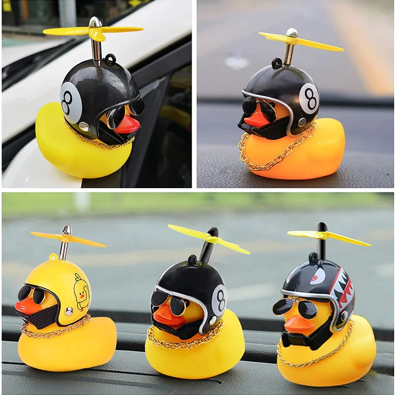 Car Rubber Duck Toy With Helmet Broken Wind Pendant Small Yellow Duck Car Dashboard Ornaments Cool Glasses Duck