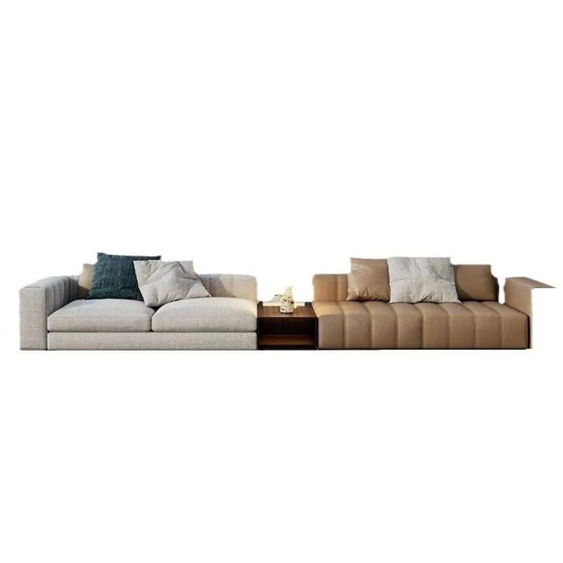 

Italian minimalist leather sofa straight row large flat high-end large apartment living room leather sofa