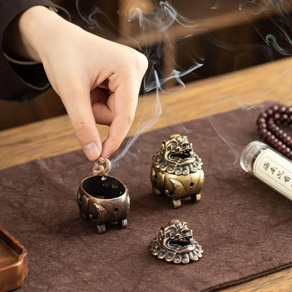 Alloy Brass Kirin Lion Incense Burner Vintage Mini Size Sandalwood Censer Chinese Style Vintage Alloy Incense Burner