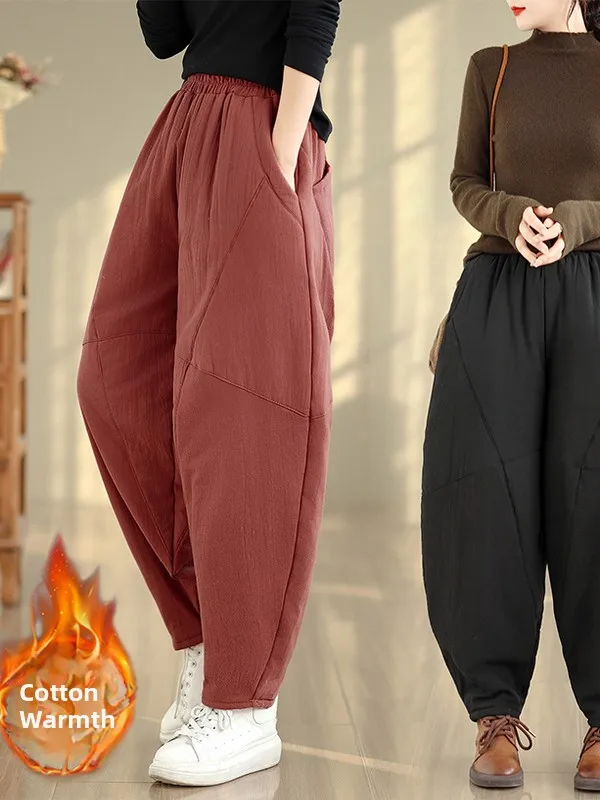 

Loose Fit Thiened Cotton Linen Capri Pants for Women Winter New Sle Wide Leg Pants Chinese Sle Pure Color Trousers