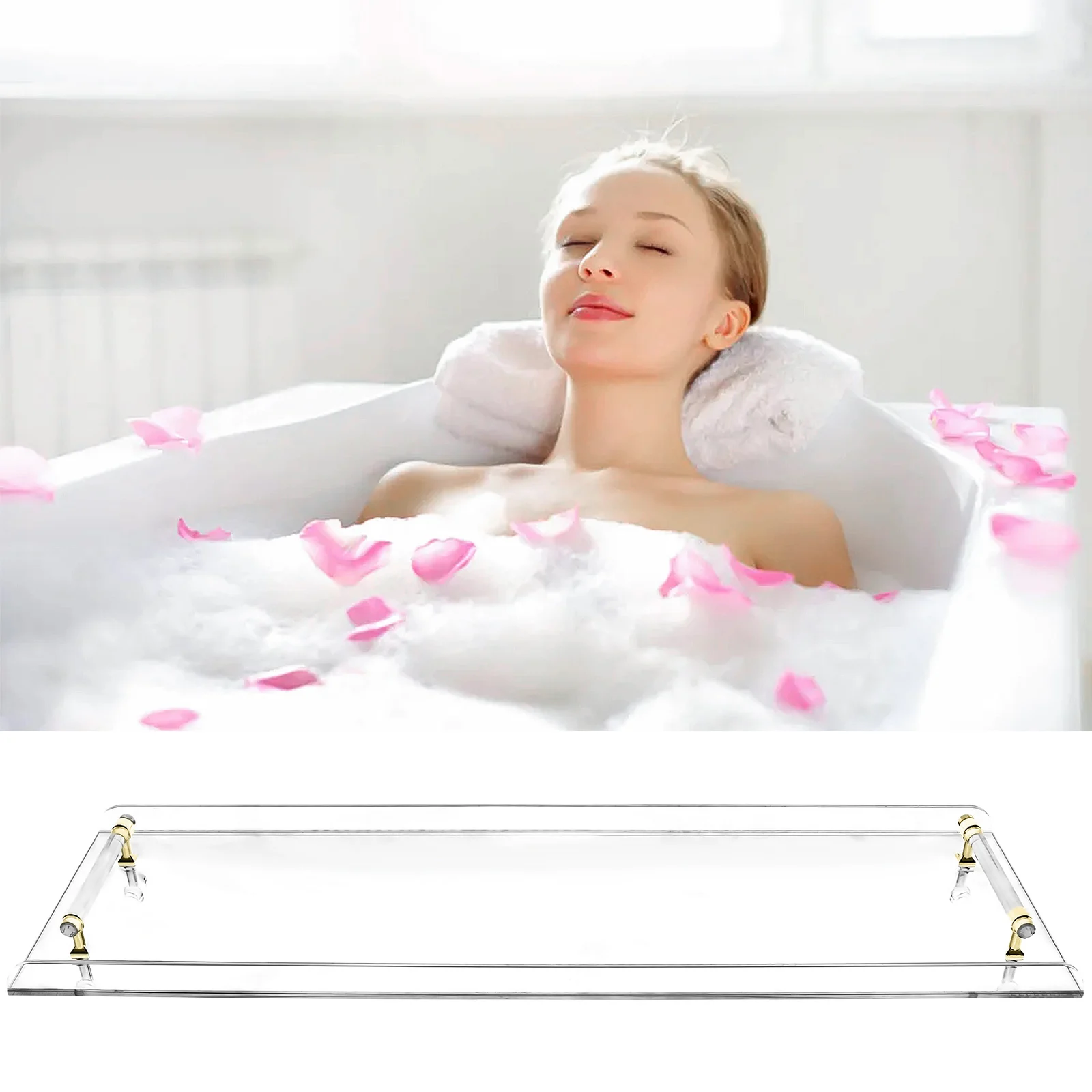 

31*9*1.2in Bath Tray Table Bathtub Caddy Tray Over the Tub Shelf Bath Holder, Luxury Bathtub Storage Rack Caddy Shelf w/ Handle