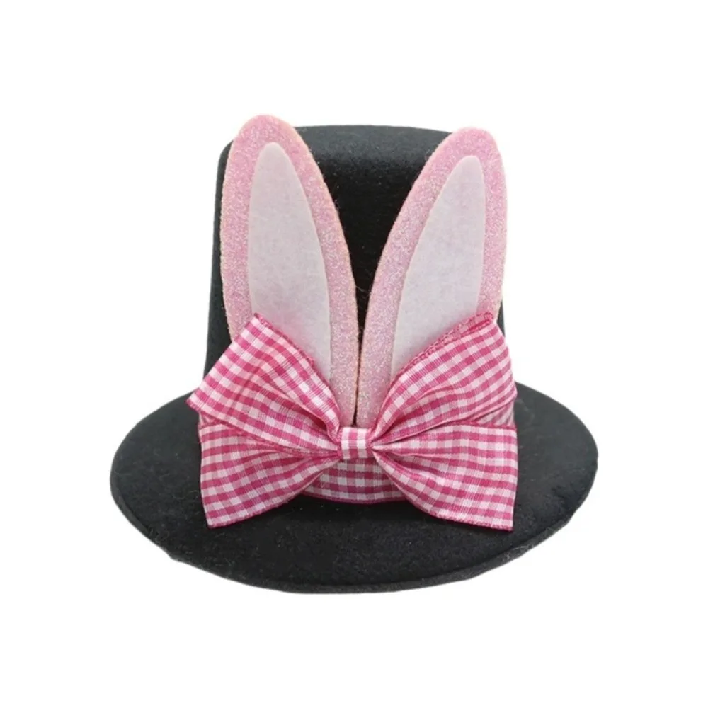 

Plaid Bow Top Hat Realistic Plush Easter Bunny Bucket Hat With Hair ClipHair Accessories Dress up Headdress Rabbit Ear Hat