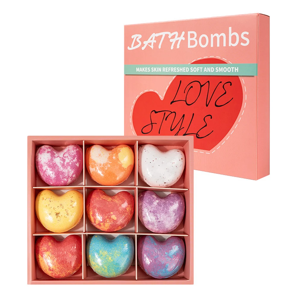Set de Regalo de Bombas de Baño para Mujer, 9 Piezas de Bombas de Baño con Aceites Esenciales, Bombas de Baño Naturales para Piel Seca, Regalos para el Día de San Valentín