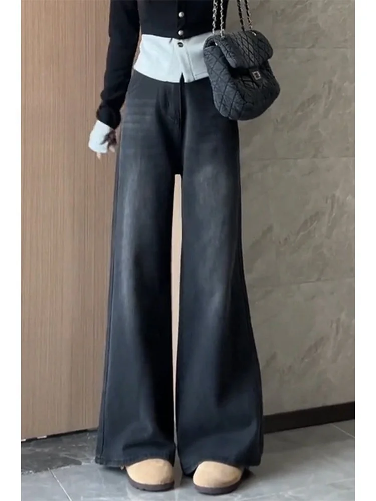 

Casual Bla ey Straight Leg Jeans Slimming Loose Fitting High Waist Ankle-Length Pants for Pear aped Body Autumn Wear