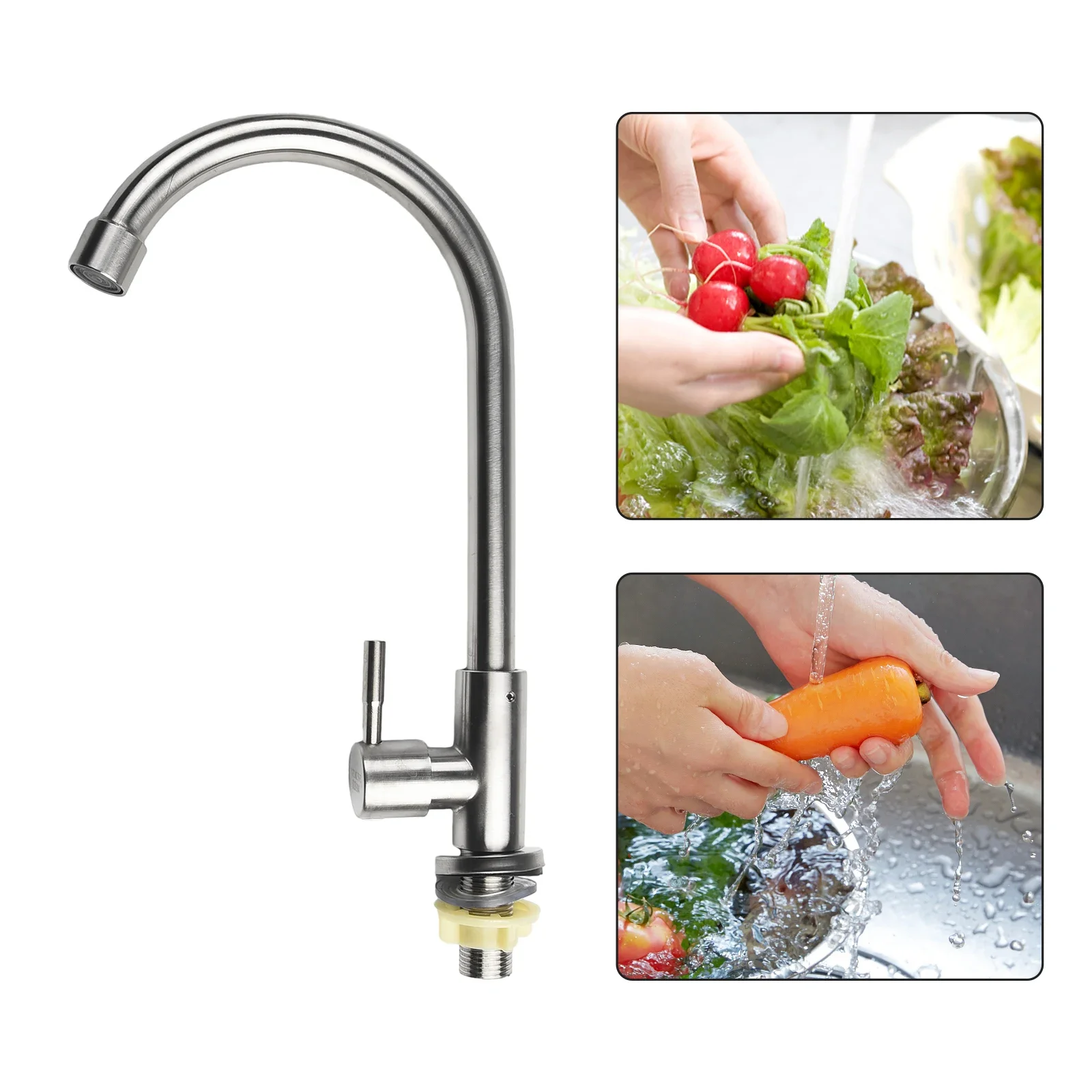 

Kitchen Faucet Sink Sprayer Swivel Spout Brushed Stainless Steel Mixer Tap Single Cold Water Deck Mounted Kitchen Sink Tap