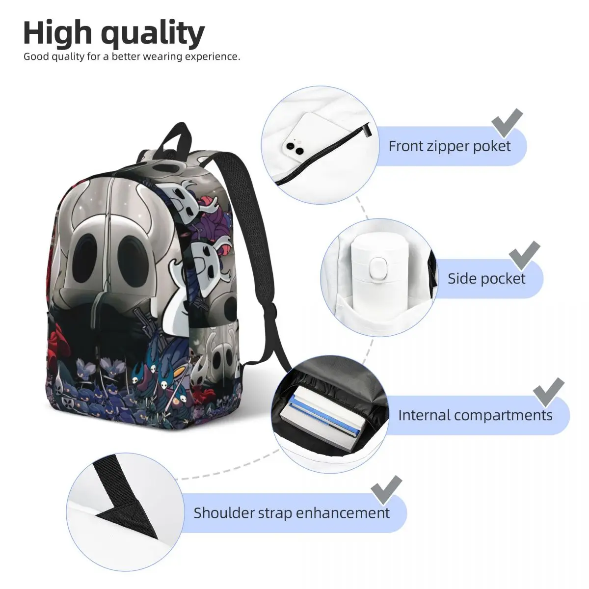Hollow Knight Video Action Game Classical Backpack School Work adventure cartoon Daypack Men Women Laptop Computer Shoulder Bag