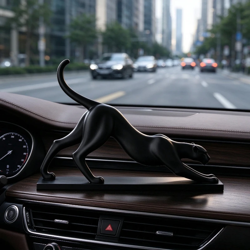 3D Printed In-vehicle Creative Black Stretching Jaguar Figurine For Home Office Desktop Decoration Gift Animal Model