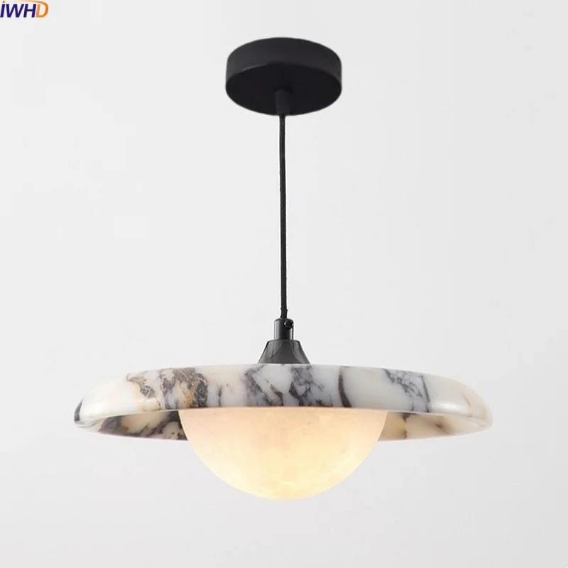 

IWHD White Glass LED Pendant Lights Kitchen Dining Room Design Hanging 2m Wire Bulgari Stone Pendant Lamp Lustres De Plafond