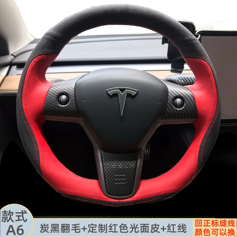 

Для Tesla Model 3 2015-2021 Model Y 2019-2021 сшитый вручную черный чехол из углеродного волокна синего цвета из натуральной кожи на руль автомобиля