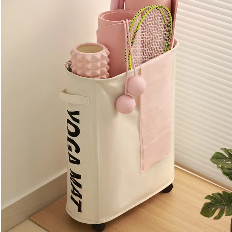 Large Capacity Fabric Wheeled Yoga Mat Storage Basket Multifunctional Curved Edge Folding Gym Sports Equipment Sorting Basket