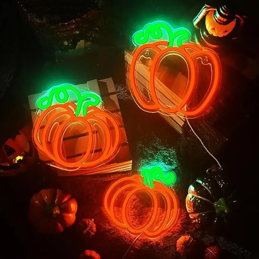 Halloween Pumpkin Neon Sign Halloween Decoration Neon Light LED Sign for Wall Decor USB Powered for Halloween Party Kids Gift