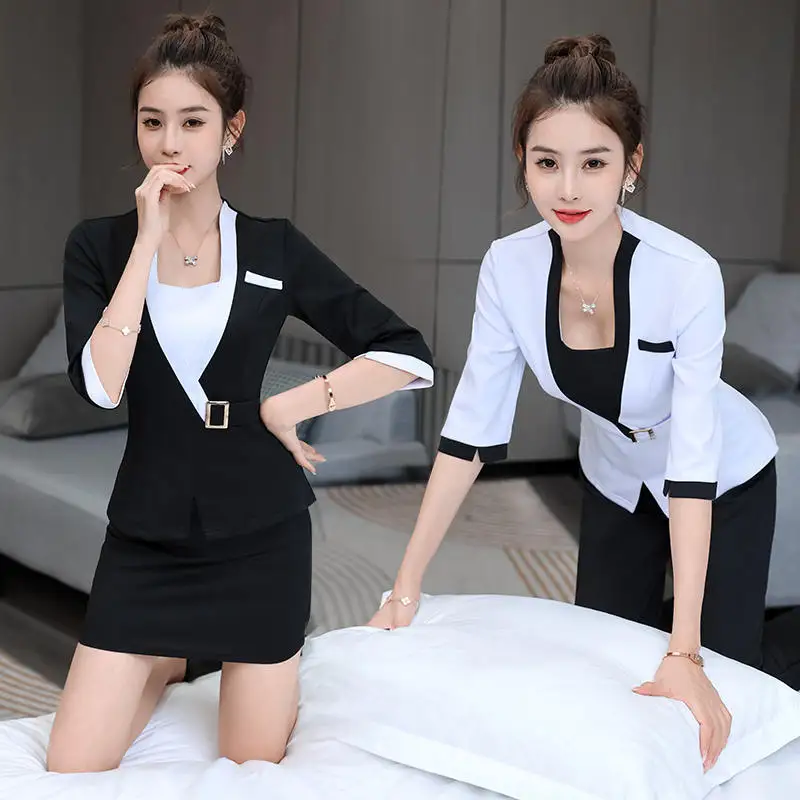 Beauty Salon Spa Hotel Receptionist Uniform For Woman Waiter Clothes Esthetic DeskMassage Nail Beautician Cafe Work Outfit Top