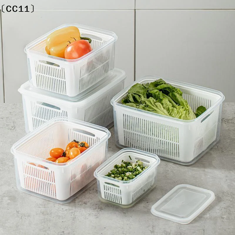 2-in-1 Drain & Fresh-Keeping Box Double-Layer Crisper Box Kitchen Food Storage Containers With Drain Baskets And Lids〔CC11〕