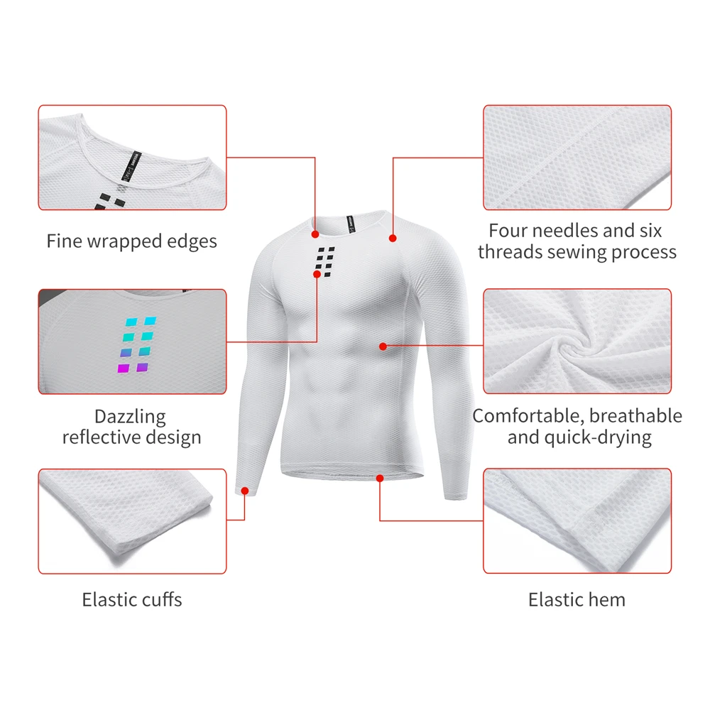 WOSAWE Anti-Sweat Cycling Jersey Long Sleeve Base Layer Bike Sports Bike Shirt Underwear Racing Bicycle Jersey Shirt Undershirt