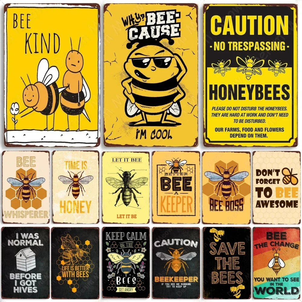 

Vintage Bee Kind Funny Poster Bee Happy Retro Metal Sign Home Outdoor Wall Honeybee BeeKeeper Slogans Art Tin Plate Decoration