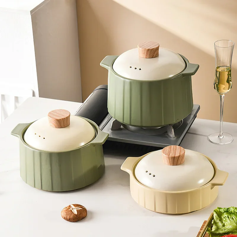 Ceramic Casserole Korean Creative Large Soup Pot Beige Green Stockpot Small Saucepan Cooking Supplies Kitchen Pot Cookware