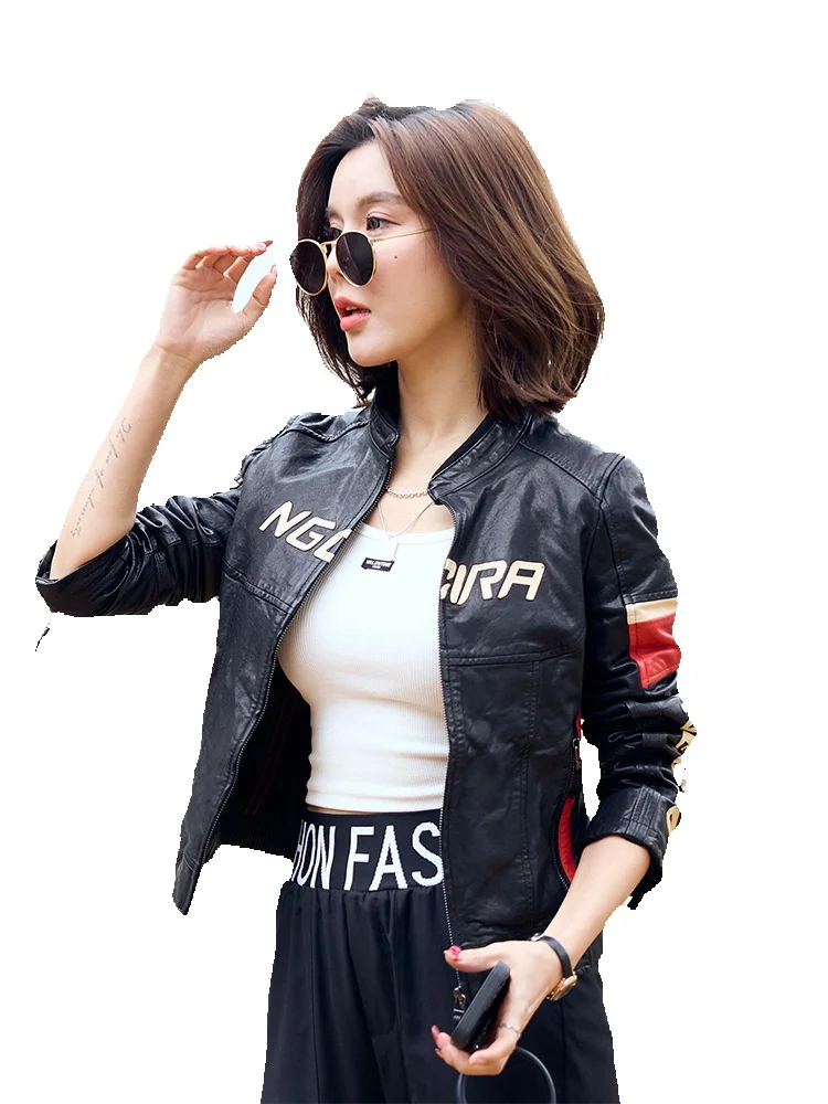 

Jizhen Leather Jacket For Women's Genuine Leather Sheepskin Motorcycle Slimming Jacket