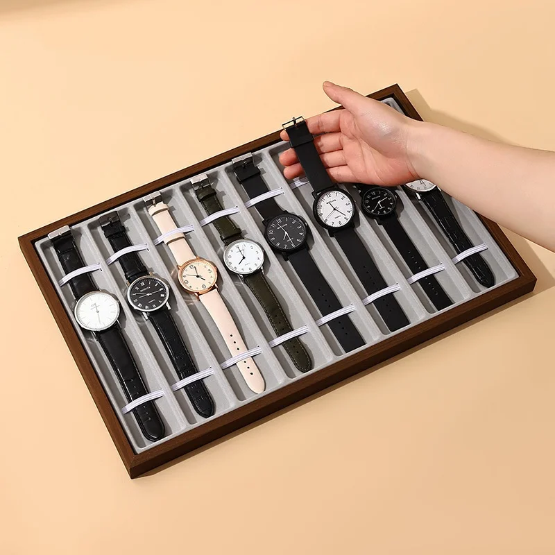 Black Walnut Wood Grain 10-watch Storage Tray Bracelet Viewing Display Stand Watch Strap Storage Show Case