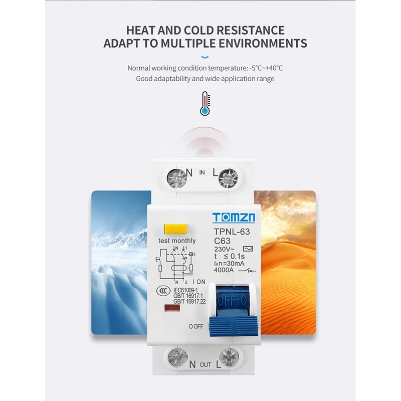 A50I TOMZN TPNL DPNL 230V 1P+N Residual Current Circuit Breaker With Over And Short Current Protection RCBO MCB, TPNL