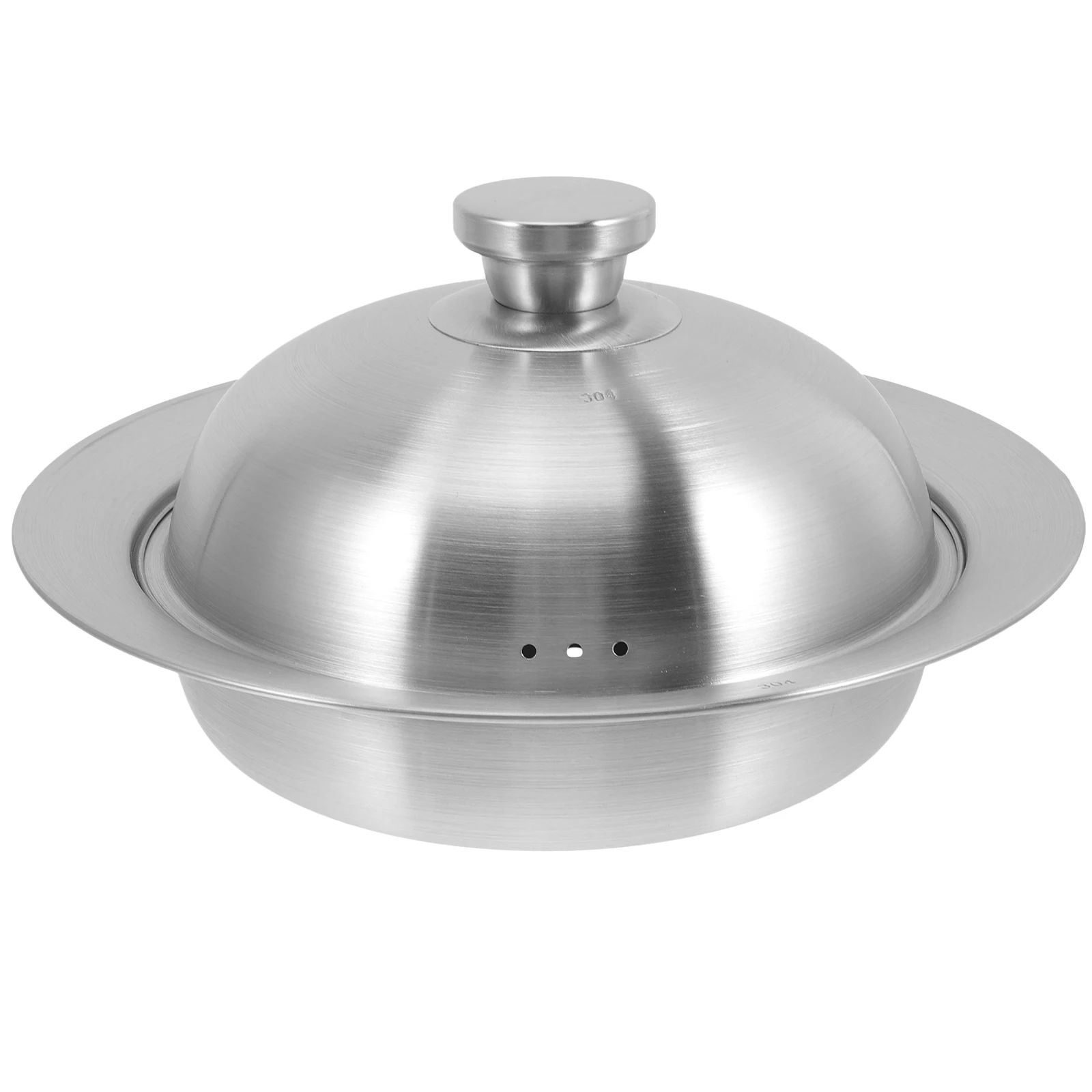 

Stainless Steel Steaming Plate Small Size Flying Saucer Design Lid Included Fine Holes Ventilation Faster Food Serving Tray