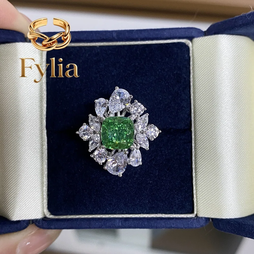 

Fylia Jewelry Luxury Solid Platinum PT950 Women's Aquamarine Diamond Ring 3 karat Moissanite Diamond Ring