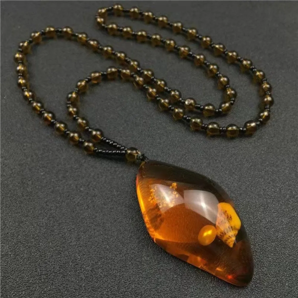Bohemia National Style Amber Brine Beeswax Beads Women Fashion Trendy Plant Fossils Elegant Sweater Chain Jewelry Ornaments